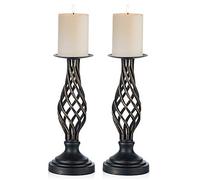 Nuptio Portacandele per Candele a Colonna: Portacandele Nero in Metallo retrò, Natale Halloween Centrotavola Camino Casa Soggiorno Festa Matrimonio Decorazioni, 2 Pezzi (29cm)