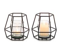 Nuptio Portacandele Pilastro Porta Candele Nero Candelabro 2 Pezzi Candelabri Geometrici con Candelieri Votivi Vetro Portacandele Metallo Centrotavola per Halloween Ufficio Decorazioni per la Casa