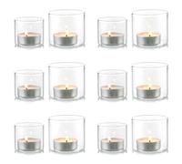 NUPTIO Portacandele Vetro: 12 Pack Mini Portacandele Titolari per Le Candele Galleggianti Cristallo Luci Del Tè Matrimonio All'aperto Galleggianti Cerimonia Festa Doccia Nuziale 4cm E 5cm H