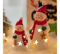 NUPTIO Pupazzo di Neve In Ceramica LED Decorazione Natalizia - 2 Pezzi Figure Natalizie Illuminato Inverno Decorazione Natalizia Interna Porcellana Figure Bianche Luce (2 Batterie A Bottone Incluse)