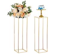 NUPTIO Vaso D'oro per Centrotavola di Nozze - 2 Pezzi Centrotavola D'oro Alti 100cm per Tavoli Centro Tavola Geometrici Fiori Stand Vasi A Colonna Metallo per Matrimoni Festa Compleanno Decorazione