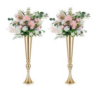 NUPTIO Vaso Oro per Centrotavola Matrimonio: 2 Pezzi 55,5cm di Alto Fiori Tromba Vasi in Metallo Stand per Matrimoni D'oro Centrotavolo Decorazioni di Compleanno Festa Anniversario
