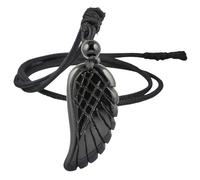 Nupuyai Collana con ciondolo a forma di ala d'angelo, in cristallo, con pietra d'angelo custode - Talismano portafortuna Reiki, gioiello angelico, regalo da donna, Pietra ossidiana, Pietra ossidiana