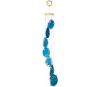 Nupuyai Grande campana a vento con fette di agata blu per giardino e casa, ornamento da appendere in pietra di cristallo per esterni e interni, 82 cm