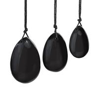 Nupuyai Set di 3 uova Yoni in cristallo di ossidiana, pietra forata per massaggio, per donne, per esercizi di Kegal, per rafforzare i muscoli del pavimento pelvico