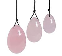 Nupuyai Yoni Eggs - Set di 3 uova di quarzo rosa, pietra forata per massaggio, per donne, per esercizi di Kegal, per rafforzare i muscoli del pavimento pelvico