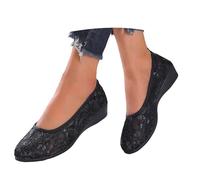 Nuqqichongtian Scarpe tradizionali da donna, ballerine, scarpe da balletto da donna, eleganti, comode, traspiranti, in pizzo, per balletto, in pizzo, piatto, a zeppa, comfort, colore nero, 40/EU
