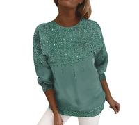 Nuqqichongtian Top da donna con paillette, elegante tunica con maniche a balze, con brillantini, per tutti i giorni e le feste, girocollo, paillette, camicetta lucida, per cocktail, verde, 4XL