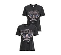 Nur Damen 2er SET T Shirt Kurzarm Top Wildes Vintage Design Print