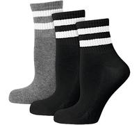 Nur Der Confezione da 3 Paia Tennis retrò con Strisce in Cotone, Suola Imbottita, Sportivi, Calzini Corti, Nero/Grigio, 43-46 (Pacco da 3) Uomo