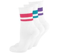Nur Der Sportivi Alti in Confezione da 3 Paia di Calzini da Tennis retrò con Strisce in Cotone, Mix Bianco, 39-42 Donna