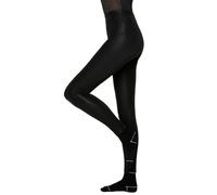 Nur Die Lederoptik Velvet Leggings High Waist Blickdicht Angeraute Innenseite Matt glänzend Breiter Bund Kunstleder Stretch, Nero, S Donna