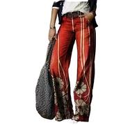 NURCIX Pantaloni A Gamba Larga In Denim Per Le Donne Stampa Floreale 3D Pantaloni Dritti A Vita Alta Pantaloni Palazzo Casual Allentati Boho Beach Capris (Color : 7, Size : M)