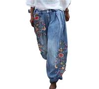 NURCIX Pantaloni Lantern Denim Donna Estate Casual Palazzo Pants Leggero Elastico Vita Ampia Pantaloni Con Tasche (Color : A, Size : L)