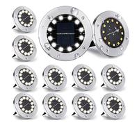 Nurkoo [12 pezzi] Lampade da terra a energia solare per esterni, 12 LED 800 mAh, illuminazione a disco con pannello solare di aggiornamento, lampada da giardino, lampada solare, decorazione spot per