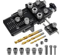 Nurnesy Kit di Maschere per Tasselli con Indicatore della Centrale | Arresto dei Bordi Regolabili Incrementi di 1/8 Pollici 9 Boccole in Acciaio Temprato Punte da Trapano da 1/4 3/8 1/2