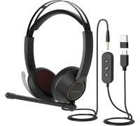 Nuroum HP11-DU Cuffie Cablate - Cuffie Dual-Ear (Stereo) con Microfono/Controllo in Linea, Connessione a PC/Mac/Mobile tramite USB A/Tipo C/3,5 mm, Compatibile con Zoom/Teams per Chiamate/Conferenze