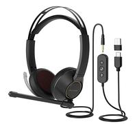 Nuroum HP11-DU Cuffie Cablate - Cuffie Dual-Ear (Stereo) con Microfono/Controllo in Linea, Connessione a PC/Mac/Mobile tramite USB A/Tipo C/3,5 mm, Compatibile con Zoom/Teams per Chiamate/Conferenze