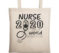 Nurse 2020 Saving The World One Patient at A Time Borsa Tote in Cotone Ecologico Naturale Beige