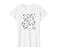 Nurse Brain On Empty Retro Coffee Slogan Graphic Maglietta con Stampa Grafica Economica, Donna, Bianco, XL