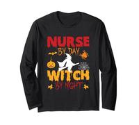 Nurse By Day Witch By Night Funny Witch Halloween Costume Maglia a Manica