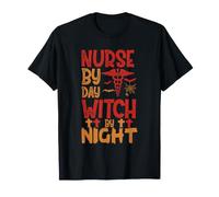 Nurse By Day Witch By Night Funny Witch Halloween Costume Maglietta