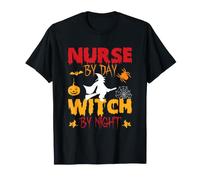 Nurse By Day Witch By Night Funny Witch Halloween Costume Maglietta