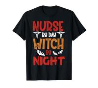 Nurse By Day Witch By Night Funny Witch Halloween Costume Maglietta