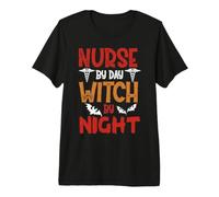 Nurse By Day Witch By Night Funny Witch Halloween Costume Maglietta Premium