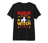 Nurse By Day Witch By Night Funny Witch Halloween Costume Maglietta Premium