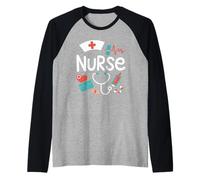 Nurse Icone Mediche Orgoglio Cura Infermiera Gratitudine Maglia con Maniche Raglan