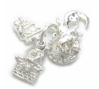 Nursery Rhyme baby set di 4 piccoli ciondoli in argento sterling su un singolo a