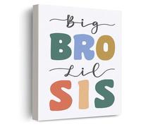 Nursery Wall Art Siblings Canvas Print Big Bro Lil Sis Kids Play Room Decor Framed Artwork(Framed,16x24inch(40x60cm))