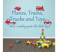 Nursery Wall Decal Playroom quote Planes Trains Trucks and Toys Wall Sticker Baby Room Art Decor Art Deco 17"hx34"w B