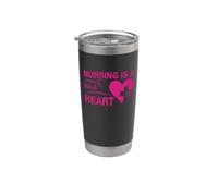 Nursing Is A Work Of Heart Nursing Nurse Bicchiere termico in acciaio inox doppia parete