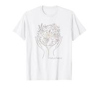 Nurture Nature - Globo Artistico con Linea Floreale Minimalista per la Giornata della Terra Maglietta