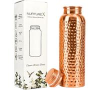 NurtureX Borraccia in puro rame, 1 litro, resistente all'ossidazione, a prova di perdite, senza giunture, ayurvedica, realizzata a mano (martellata)