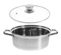 NUSITOU Pentola Calda in Acciaio Inox 304 Divisore Doppio e Coperchio, Pentola per Fornello a Gas Antiaderente da 28 Cm, Utensile da Cucina per Zuppe a Doppio Sapore