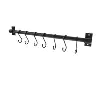 NUSITOU Rack Multiuso da Cucina in Alluminio Nero 50 Cm 7 Ganci Mobili, Barra Appendi Utensili da Parete Salvaspazio, Supporto Portaoggetti e Portasciugamani Multifunzione