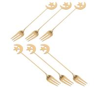 NUSITOU Set 6 Forchette da Dessert in Acciaio Inossidabile Oro, Resistenti All'uso Quotidiano, Design Stelle e Mezzaluna, per Occasioni Festive e Casa
