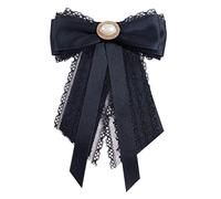 NUSITOU Spilla Fiocco a Nastro Pre-annodato da Donna, Cravatta a Farfalla Perle Finte Nera, Accessorio Elegante per Banchetti, Matrimoni e Occasioni Formali, Fermaglio Bloccabile