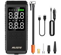 NUSTE Compressore d'aria portatile, pompa ad aria per pneumatici auto con manometro digitale, batteria ricaricabile 150 psi, luce LED, pompa intelligente con un clic per auto, moto, bicicletta e altro