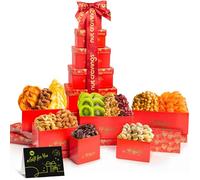 NUT CRAVINGS - Cesto regalo di San Valentino con frutta secca e noci miste, torre rossa + nastro a cuore (12 assortimenti) Tu Bishvat Treats per adulti, disposizione alimentare, pacchetto per la cura