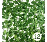 Nutabevr 12 Pezzi Edera Artificiale Finta,Piante artificiali con lunghezza totale decorativa di 26,4 m,Foglie Finte decorative per cucine, matrimonio, balconi, Ufficio, giardini e feste