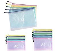 Nutabevr 15 Pezzi 5 Colori Impermeabile Buste Plastica Zip(A4+A5+A6), Trasparenti Borse di File Mesh, per Uffici Forniture, Materiale Scolastico, Forniture Accessori da Viaggio, Ricevute, Cosmetici