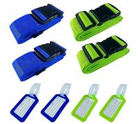 Nutabevr 4 Pezzi Cinghie da Viaggio Bagagli con 4 Pezzi Etichetta Bagaglio, Regolabile cinghie a sgancio rapido, Accessori Indispensabili per Viaggiare, per valigie, bagagli, viaggio