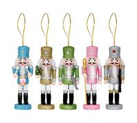 Nutcracker Ornaments, Wooden Pendant For Table Desktop, 6 Pieces Glitter Nutcracker Christmas Ornaments, Home Seasonal Decor For Holidays, Wall Window Celebration Home
