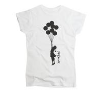 Nutees Banksy Girl with Balloons Graffiti T-Shirt da Donna (Bianca), Medium