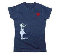 Nutees Banksy Girl with Heart Shaped Balloon T-Shirt da Donna (Blu Scuro), Medium