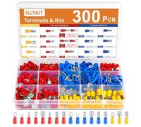 NUTKIT 300 Pezzi Pinza Crimpatrice Capicorda, 17 Tipi Terminale Isolato Capicorda, per 0.5-6 mm簡, con Scatola Assortimento, Connettori Elettrici Terminali Kit per Elettricisti, Auto, Installazioni